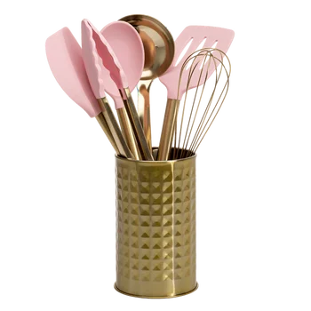 Набор кухонных принадлежностей, силикон и нержавеющая сталь, розовый