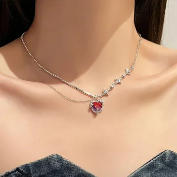 Корейское Модное фиолетовое ожерелье с подвеской в виде Сердца с кристаллами для женщин, черная цепочка для Ключиц с Кристаллами для девочек Y2k, эстетическая ювелирная деталь