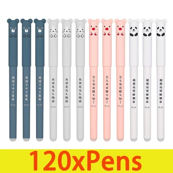 120шт Милые ручки 0,35 мм Заправляемая Гелевая ручка Мультяшные животные Стираемые Гелевые ручки для канцелярских принадлежностей Kawaii для школьников