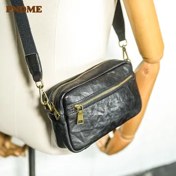 PNDME повседневная мужская сумка-мессенджер из мягкой натуральной кожи на каждый день, легкая многофункциональная сумка-клатч из натуральной воловьей кожи для телефона