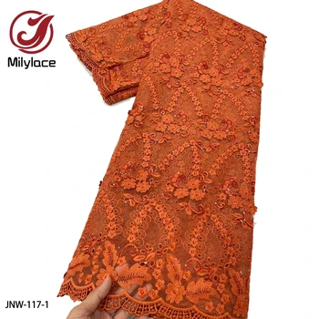 Высококачественная Африканская Кружевная ткань 2022 Французская сетка, Ткань с пайетками, Вышитый Кружевной Тюль, Нигерийская ткань, 5 Ярдов для шитья JNW-117