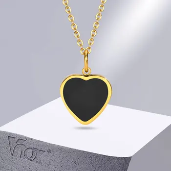 Vnox Модные ожерелья с сердечками черного цвета для женщин, ювелирные изделия из нержавеющей Стали Золотого цвета, подвеска в виде любви, воротник, подарки на годовщину