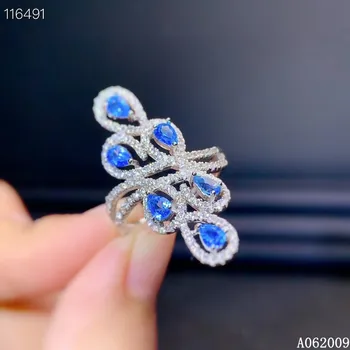 KJJEAXCMY изысканные ювелирные изделия из стерлингового серебра 925 пробы, инкрустированные натуральным голубым топазом, новое кольцо, изысканное кольцо для девочки, тест на поддержку